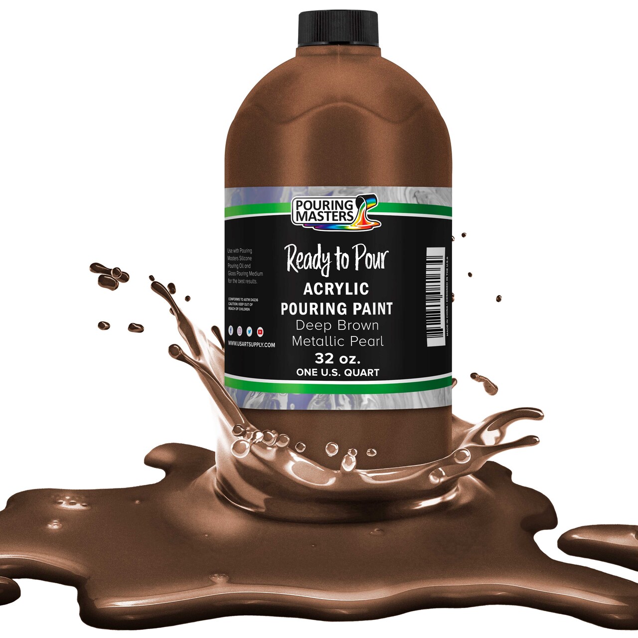 Pouring Masters Deep Brown Metallic Pearl Ready to Pour Acrylic Pouring Paint - Premium 32-Ounce Pre-Mixed Fluid Acrylic Paint - Fluid Art Supplies for Canvas, Wood, Paper, Tile & Rocks